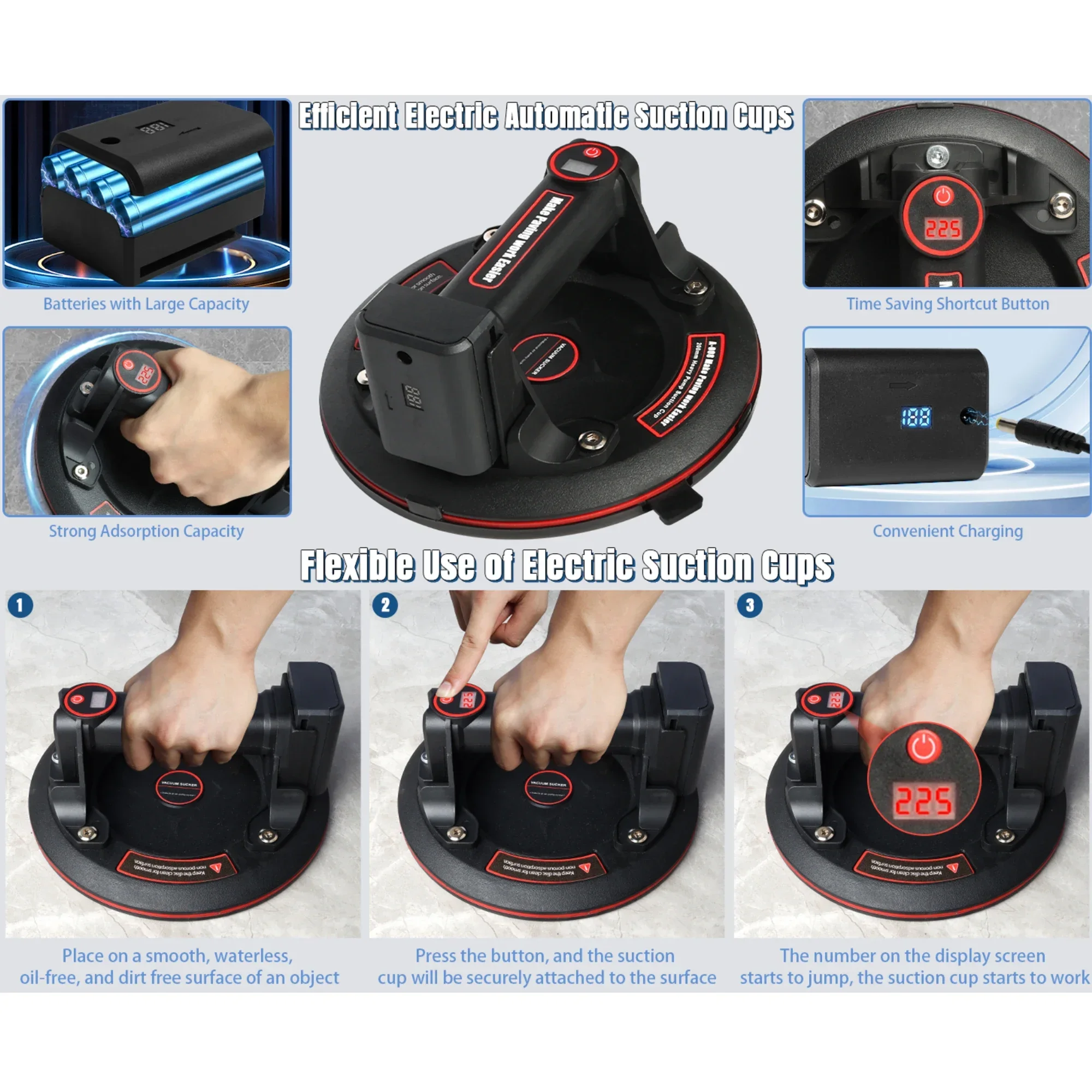Motorized glass suction cups, 8-inch vacuum removable battery suction cups, convenient and practical, handling
