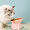 New cat bowl anti-tip feeding and drinking bowl Nordic style square mouth double-ear high-leg cat bowl pet supplies 2
