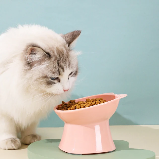 New cat bowl anti-tip feeding and drinking bowl Nordic style square mouth double-ear high-leg cat bowl pet supplies 2