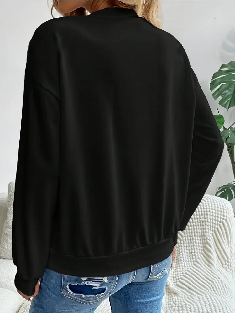 New Autumn and Winter Women's Crew Neck Leopard Print Bow Long-sleeved Sweater Fashionable Casual Solid Color Office Pullover