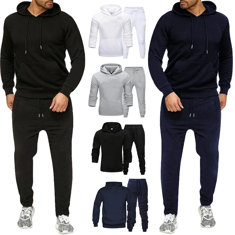 New Men's Solid Sportswear Large Hoodie and Pants Casual Sports Suit Autumn and Winter 2PCs 4-Color Jogging Suit 2021 autumn and winter new sports suit solid color loose casual hoodie women plus velvet pullover sports sweater pants men 3xl