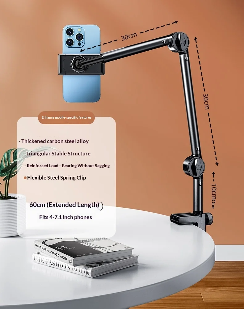 Adjustable Desktop Stand for Phones and Tablets with Overhead Support
