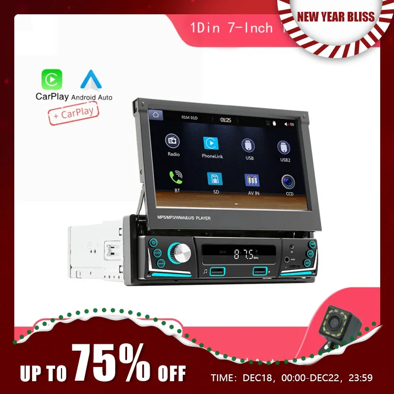 Reproductor Multimedia MP5 para coche, dispositivo inalámbrico con Android, HD, 7 pulgadas, CarPlay, vídeo, 1DIN, pantalla retráctil, Mirror Link, BT/FM/USB/AUX, 9606W