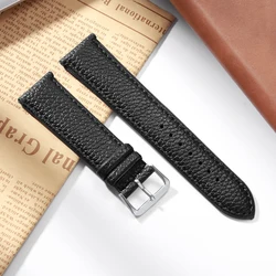 Elegant Universal Leather Watch Band with Metal Buckle - Women's Slim Strap Collection - 22mm (Black - Silver)