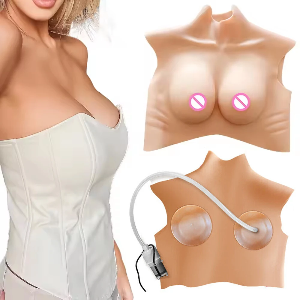 

Crossdresser Silicone Breast Forms Inflatable Realistic Fake Boobs Artifical Huge Adjustable Size Chest for Cosplay Drag Queen