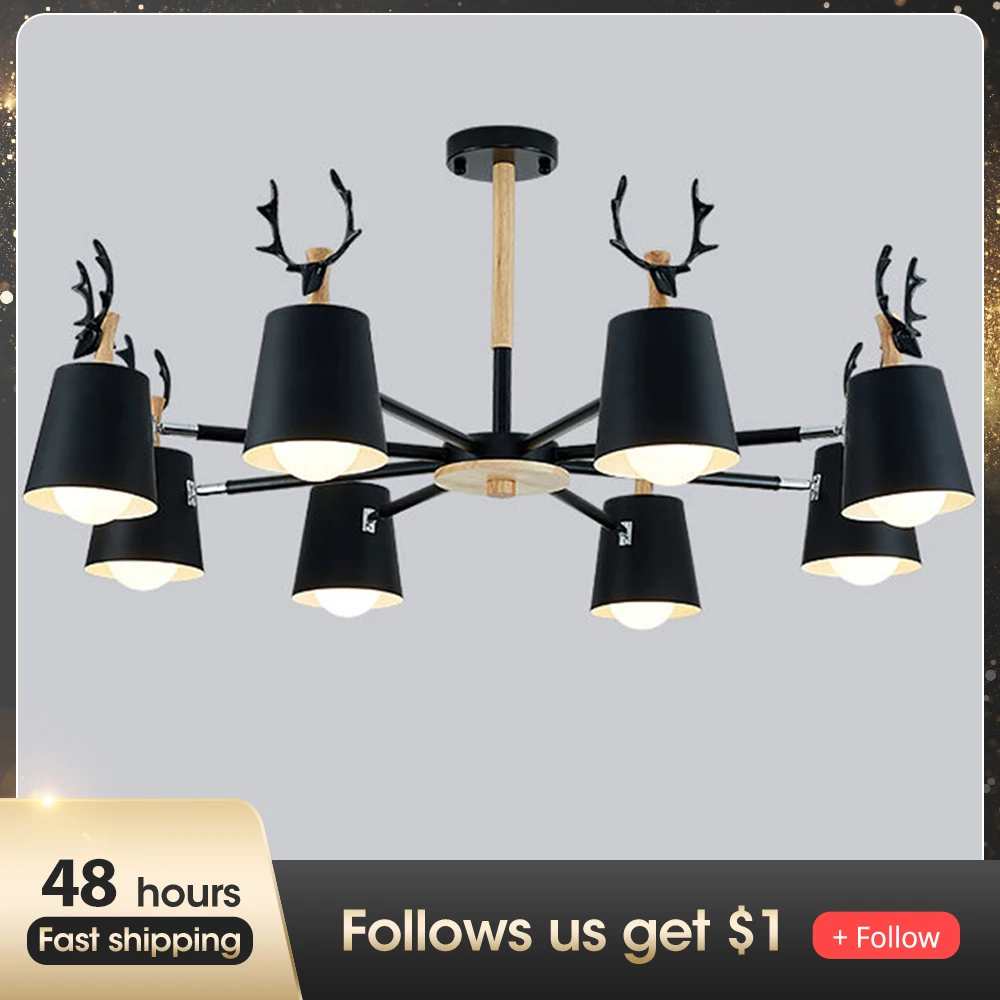 

Room Decor Ceiling Chandelier Back Deer Pendant Ceiling Lamp Wooden Spider Chandelier e27 AC Pendant Night Lights for Bedroom
