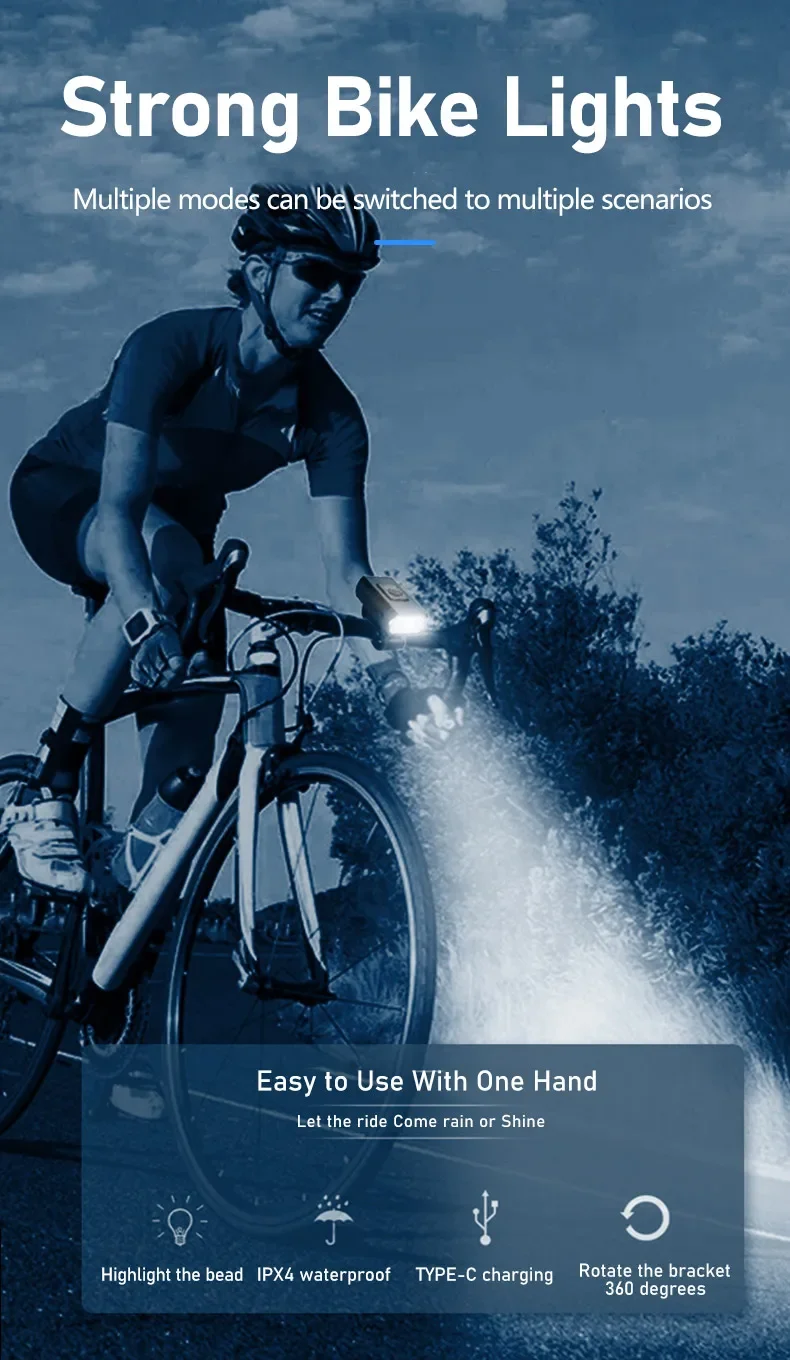 Bike Light Waterproof Rechargeable Power Display