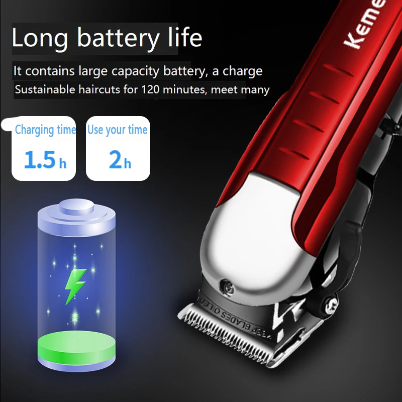 Kemei Professional Cordless Hair Trimmer Powerful Hair Clipper Haircut Machine Electric Cutter Cutting Beard Razor Barber