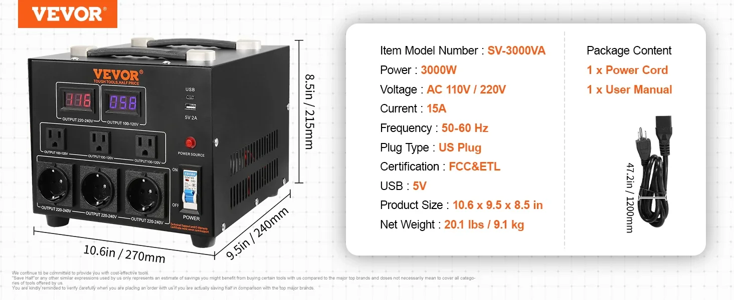 Up, Down Transformer, Converter 110V a 220V, 220V a 110V, 500 a 5000W