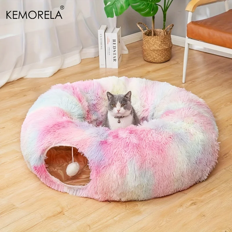 Comfortable And Soft Cat Tunnel Bed Warm Foldable And Detachable With A Cushion Multi Functional And Connectable Cat Passage_voghion.com