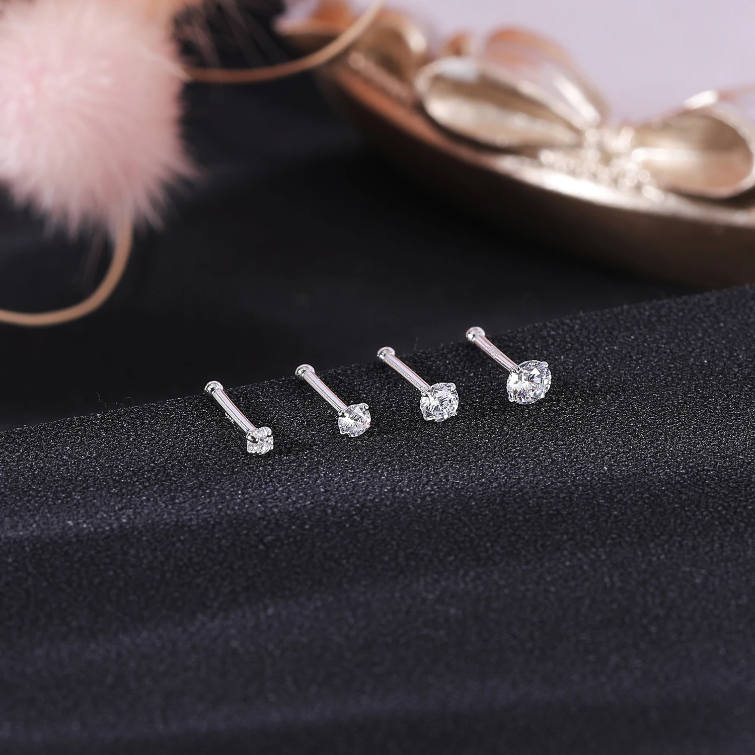 ZS 18/20G 925 은색 콧 구멍 피어싱 골드 도금 코 스터드 반짝 이는 지르콘 Septum 코 링 여성용 Real Sterling Nose Stud