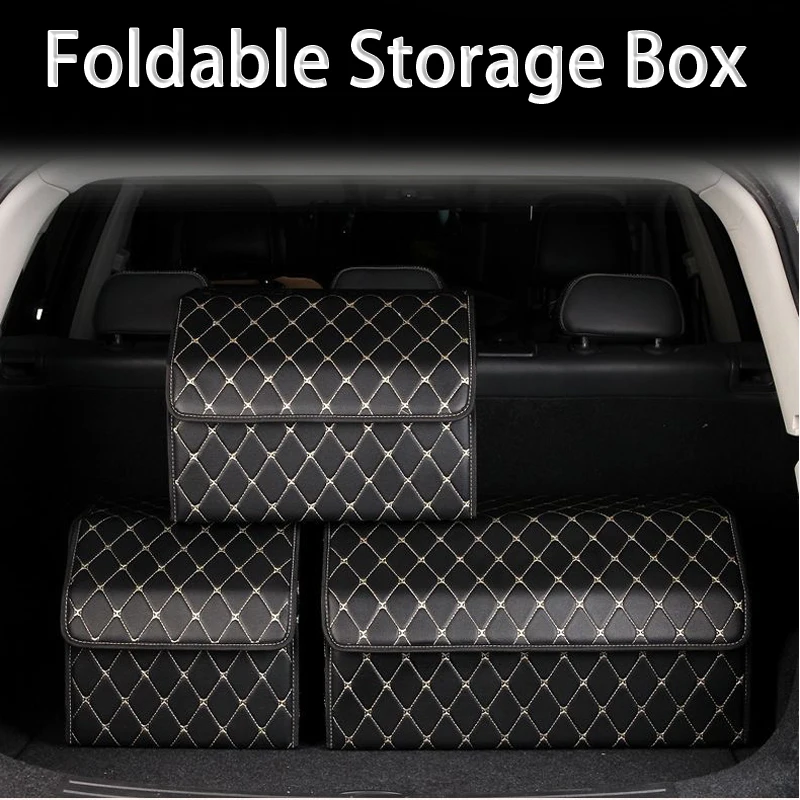 

Trunk Storage Box Leather Car Multifunctional Folding Collapsible Cargo Storage Container Toys Food Storage Bag Stowing Tidying