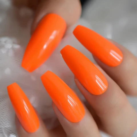Fingernails Nail Supplies For Professionals Short Size Orange Nails High Light Presse On Nails False Nails Art 24/pcs Set