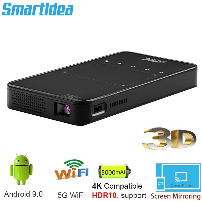 Mini Proiettore Smart 1080P 4K – 190 Lumen, WiFi 6, Bluetooth 5.0, Correzione Keystone E Rotazione 360°