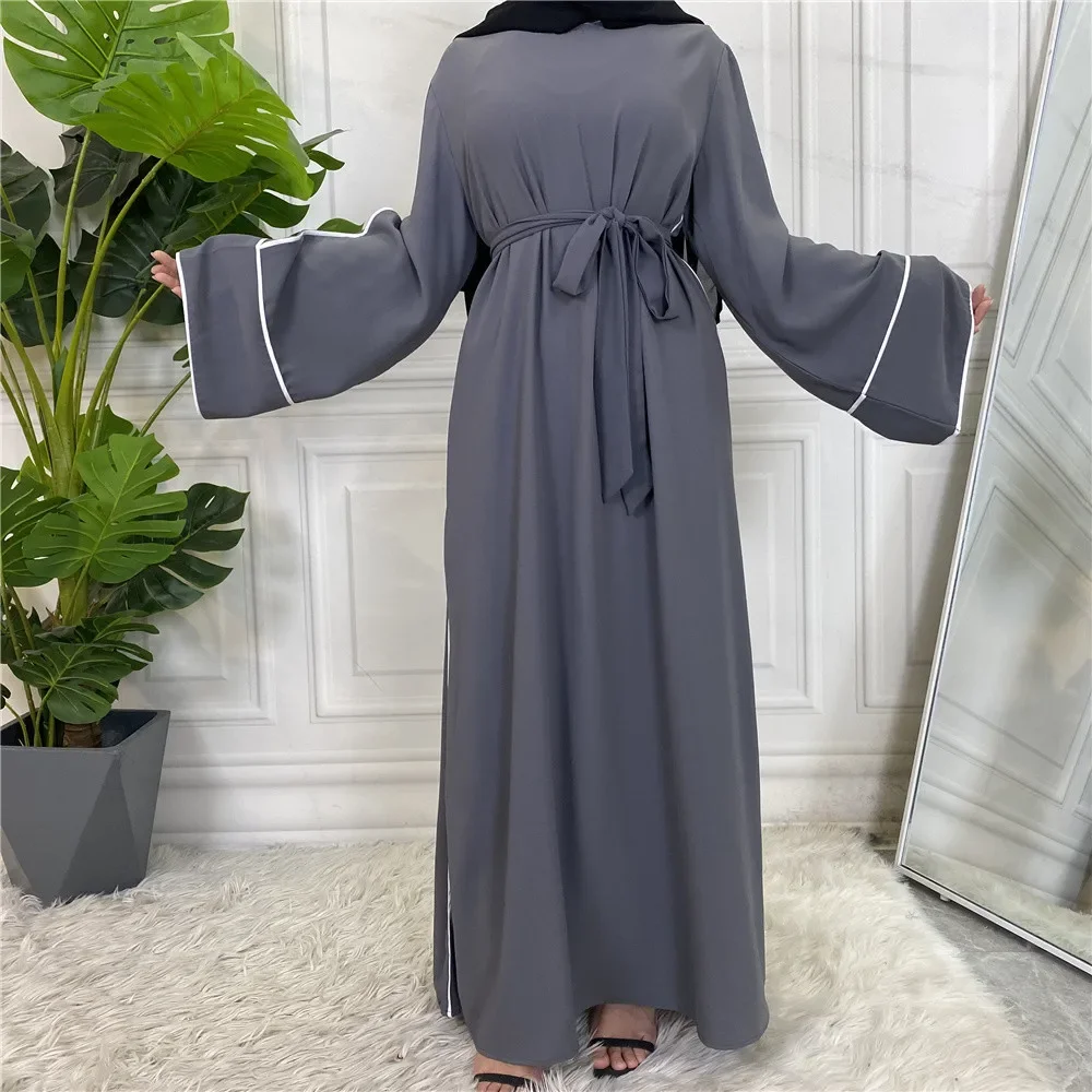 Ramadan Eid Plain Abaya Dress Turkey Muslim Hijab Robe Islamic Clothes Belt Abayas for Women Kaftan Vestidos Arabes Dubai Jilbab