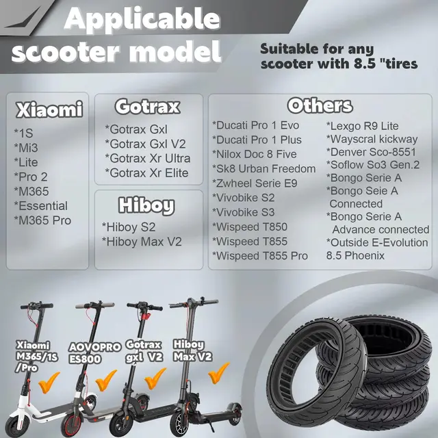 1pcs 8.5x2.0 Scooter Tire, Fits 50/75-6.1 8 1/2x2 Original Tire, For Xiaomi m365/pro Aovopro ES80 Gotrax GXL V2 Electric Scooter 2