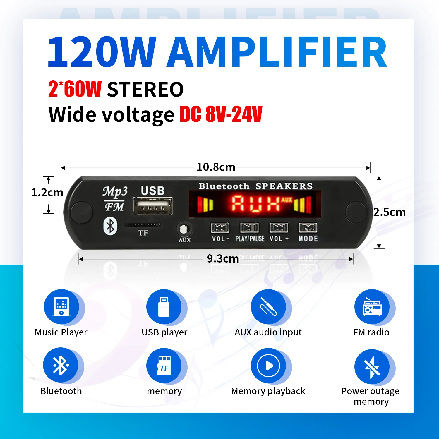 블루투스 5.0 스테레오 오디오 디코더 보드, 2*3W, 6W 앰프, 5V, DIY 자동차 MP3 플레이어, FM 라디오 TF USB 3.5mm 마이크 잭, 레코드 통화  Best5