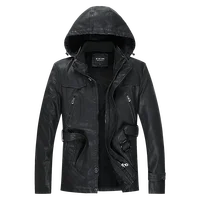 Leather Jackets Outwear Brand Clothing Men's Leather Jackets Winter New Thick Mens Fashion Style Hooded Motorcycle PU Coats Male 1