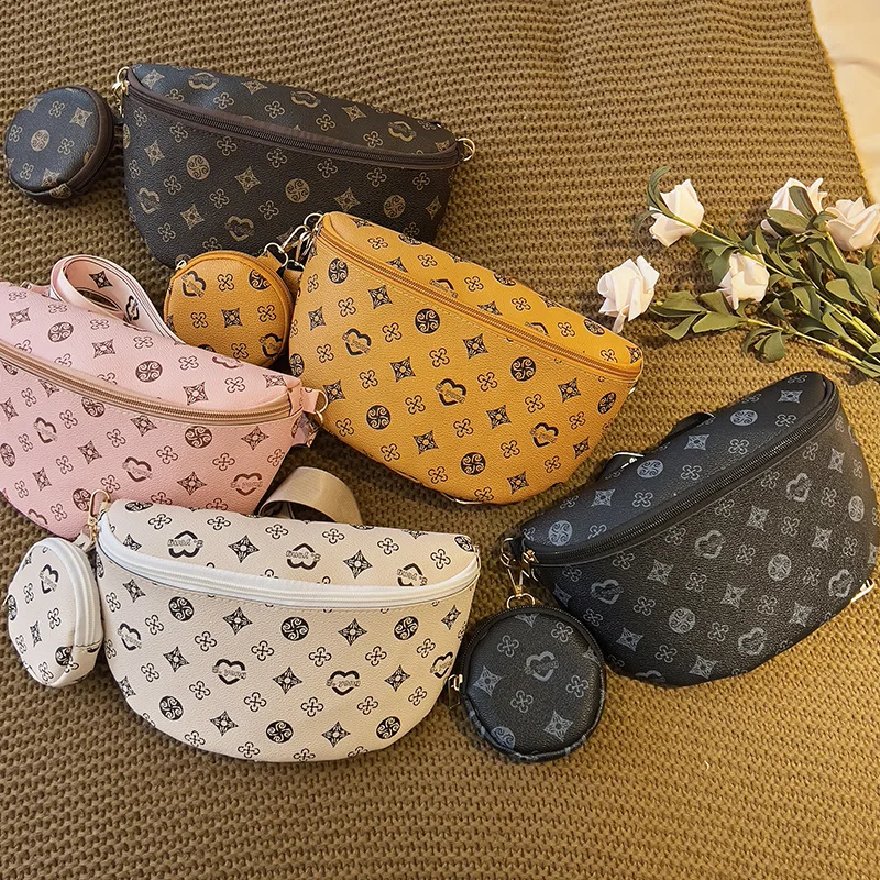Fashion Flower Pattern Waist Bag Two Sets Mother and Child Women's Bag New Shoulder Crossbody Printing Decoration PU Materia