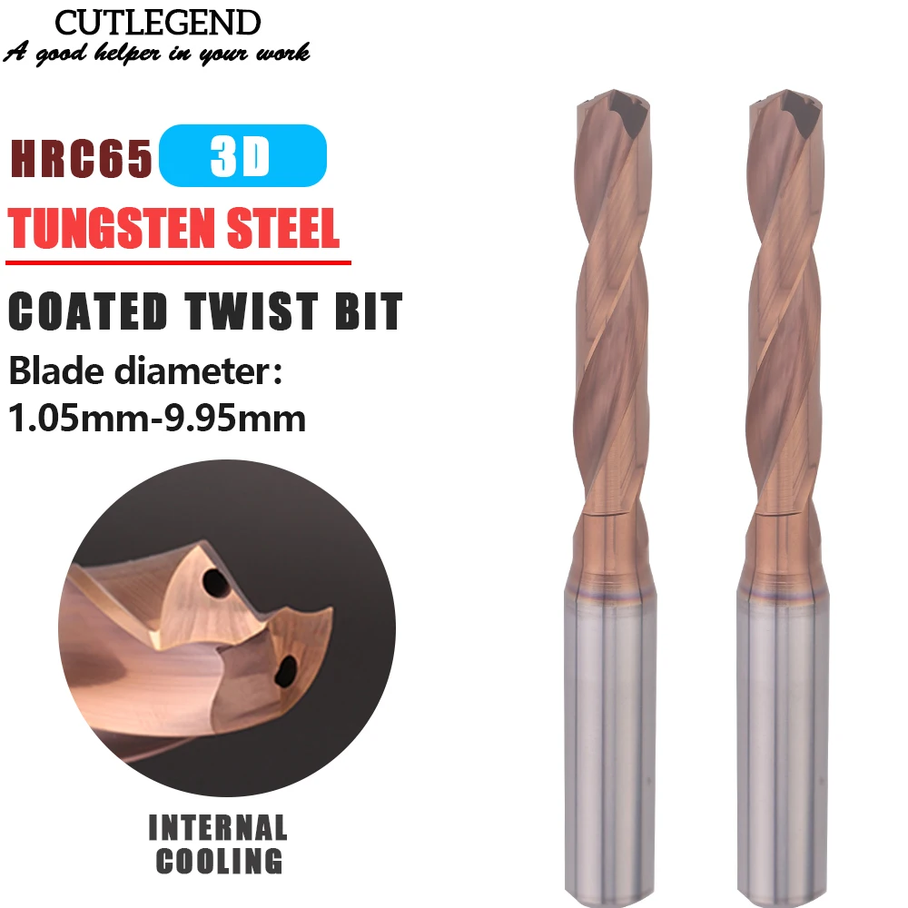 1PC HRC60 3D Carbide Internal Cooling Drill Bit Alloy Drill Tungsten Steel Hard Stainless Metal Drill 1.05mm-9.95mm For Steel