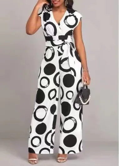 thumbnail image 1 of Mono sexy sin mangas con cuello en V para mujer, mono elegante con estampado ajustado a la moda para primavera y verano, mono de una pieza 2024, 1 of 5