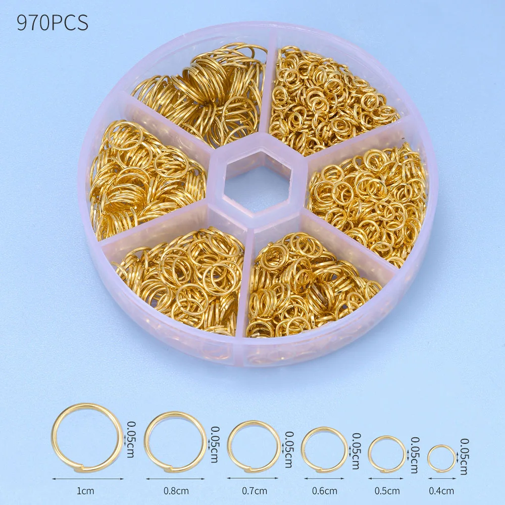 Assorted Jump Rings Set with Opening Tool for DIY Crafts - 1000 Pieces in 6 Sizes
