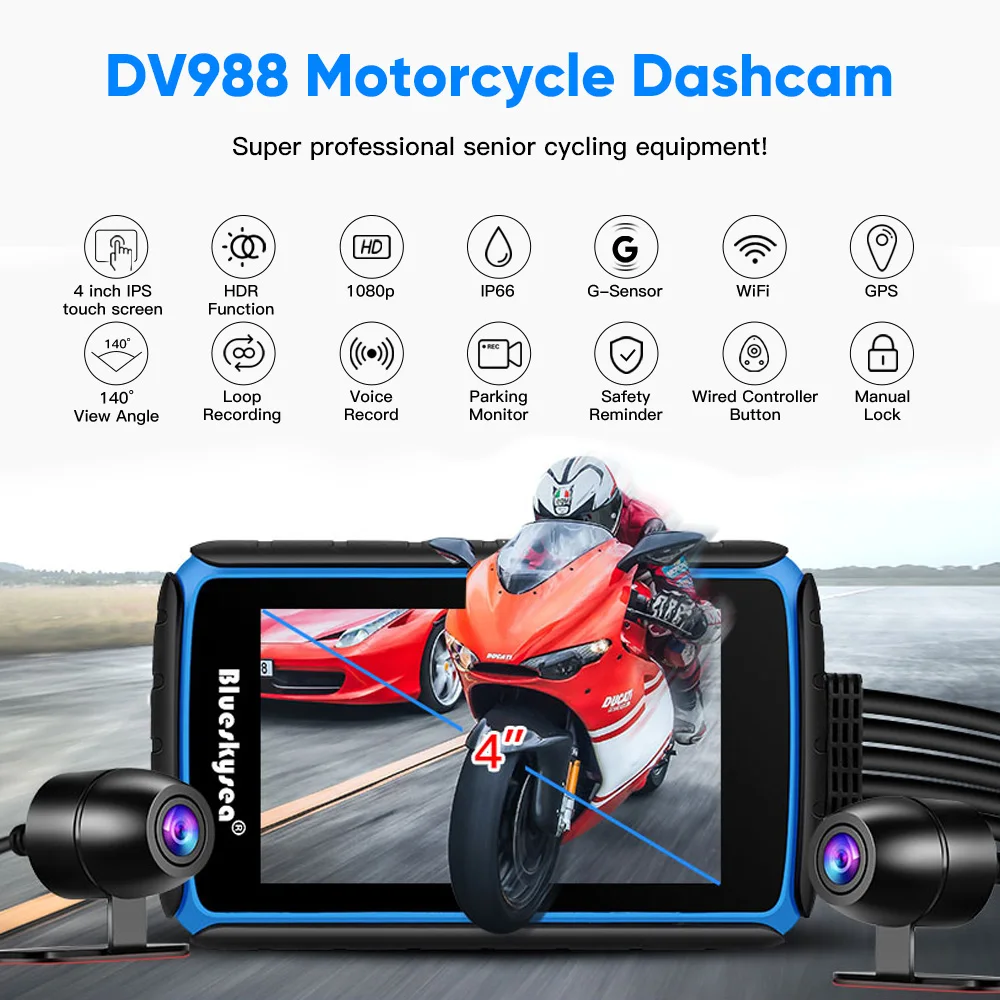 Blueskysea B5M WiFi Motorcycle Dash Cam Recorder Dual UHD 2K DVR Camera  Waterproof WDR GPS Motorcycle Camera PK Blueskysea B1M - AliExpress