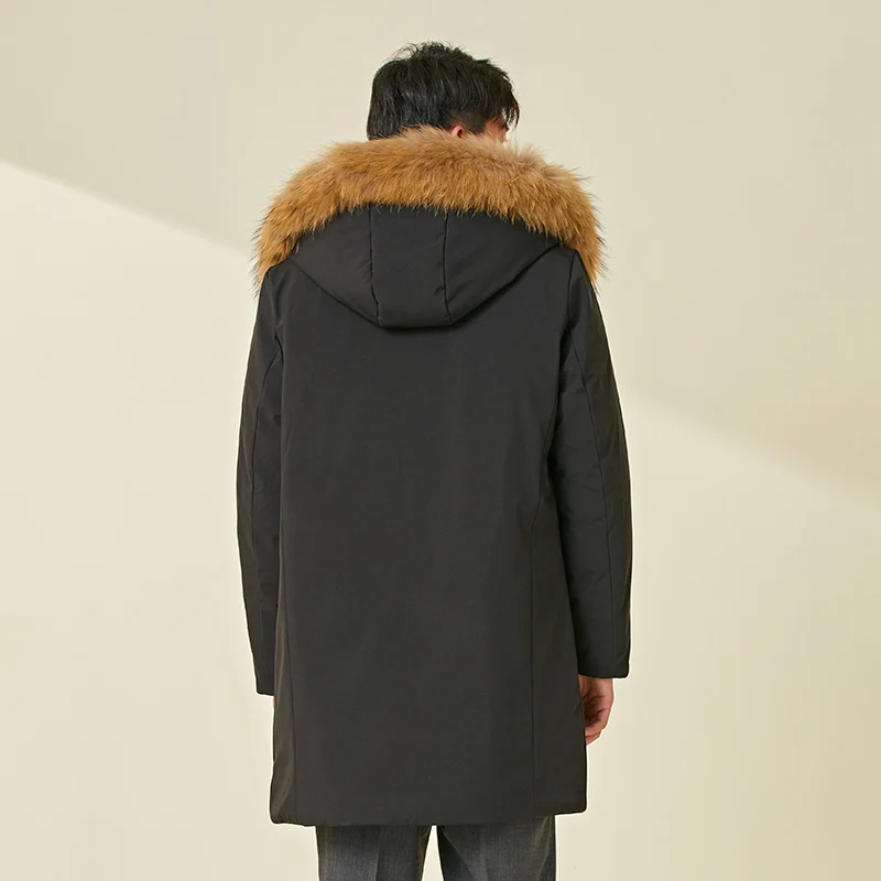 Chericom Men's Winter Hooded Down Jacket Fur Neck Duck Down Thickened Thermal Overcoat Business Casual Waterproof Jacket