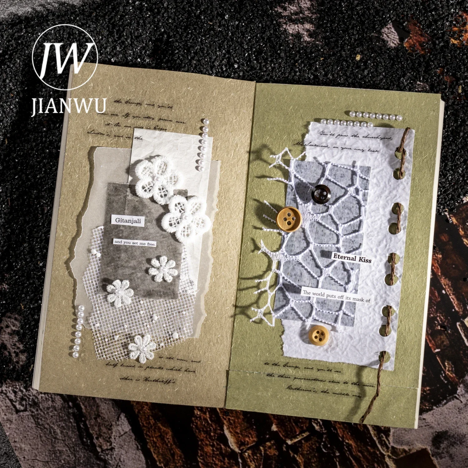 JIANWU 자연 아티스트 시리즈 빈티지 벽 풍경 콜라주 스크랩북 메모 패드 소재 종이 크리 에이 티브 정크 저널 편지지
