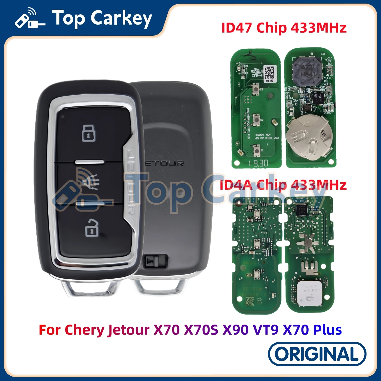 TopCarkey Original OEM Smart Remote Key ID47 ID4A Chip 433MHz for Chery Jetour X70 X70S X90 VT9 X70 Plus