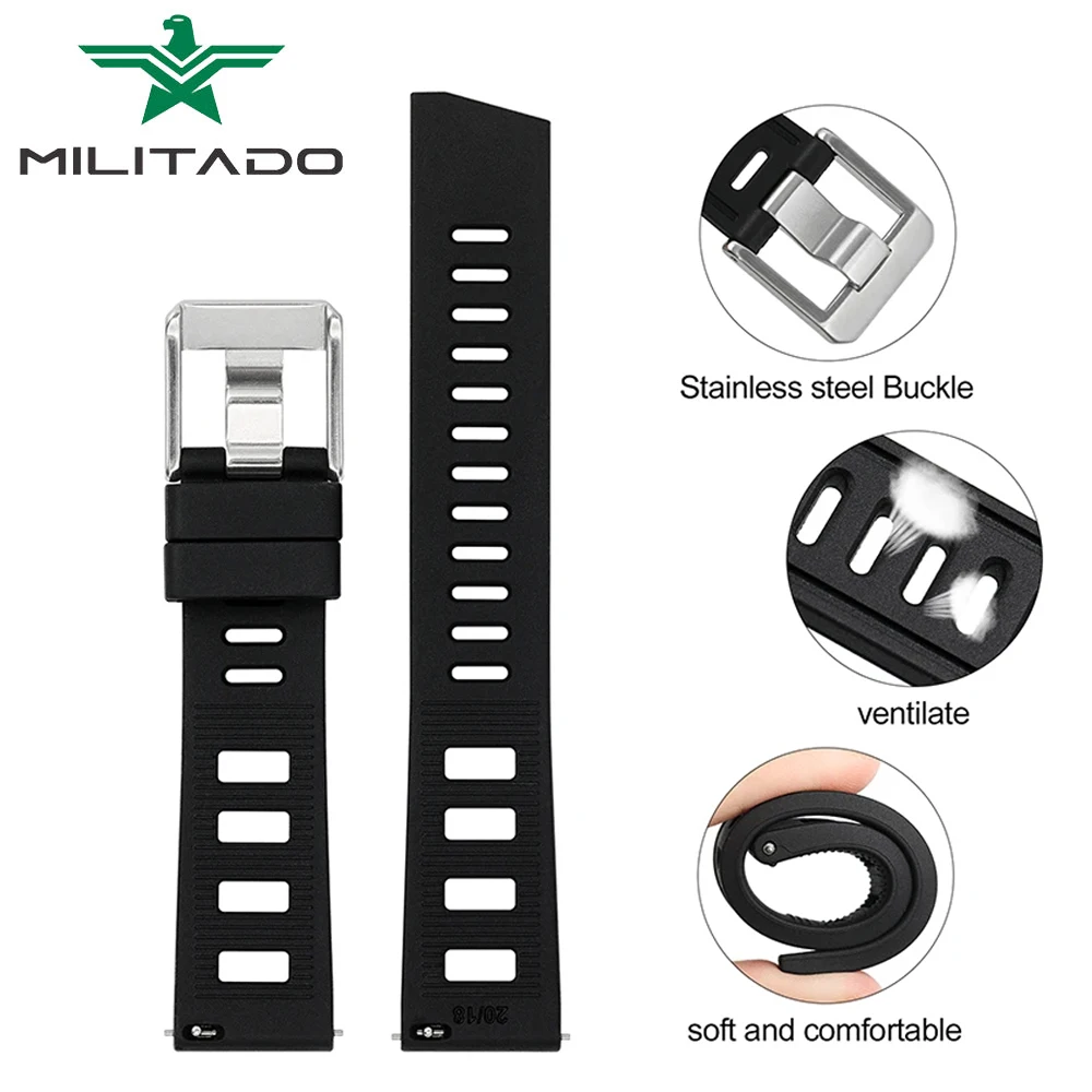 

Militado 20mm Rubber Strap Quick Replace Watch Band Swimming Diving Strap Sport Watch Bracelet Wristband Belt Smart Watch Band