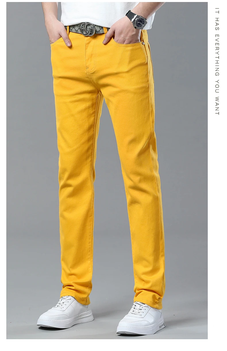 Männer Einfarbig Bunte Casual Hosen Frühling Herbst Business Gerade Stretch Hosen Schlank Mode Männlichen Hosen Rot Gelb Rosa – Detail 7