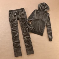 Velvet Tracksuit Solid Color Hooded Women Suit Velvet Sports Suit 2pc Thickened Solid Color Hooded Top + Casual Trousers - Image 3