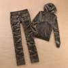 Velvet Tracksuit Solid Color Hooded Women Suit Velvet Sports Suit 2pc Thickened Solid Color Hooded Top + Casual Trousers 3