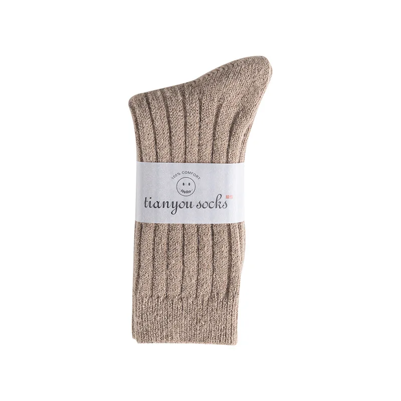 Women Socks Winter Cashmere Wool Casual Japanese Fashion Solid Color Thicker Long Thermal Warm Crew