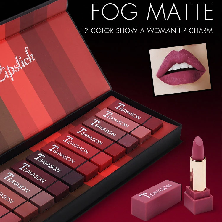 Ensemble de rouge à lèvres Vintage en velours, 12 couleurs, pigmenté mat, imperméable, durable, maquillage pour les lèvres, toucher soyeux, charmant, cosmétiques en vrac