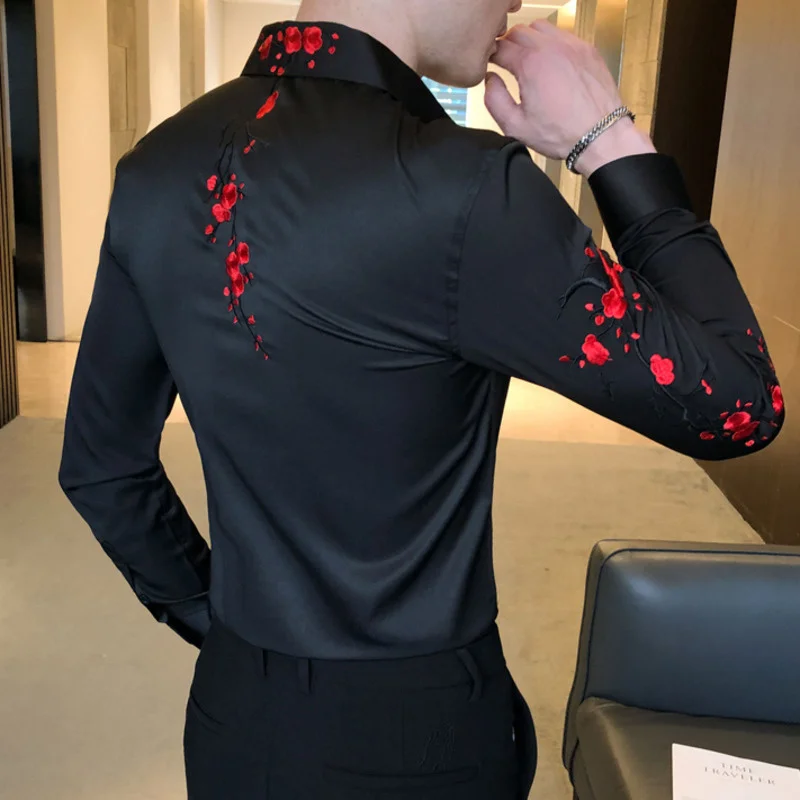 Casual Embroidery Long Sleeve Gentlemen Shirts Social Blouses Korean Shirt Men Fashion 2022 Autumn New Slim Fit Dress Male |