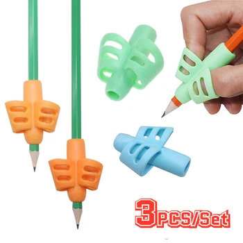 3PCS 두 손가락 3 손가락 실리콘 펜 그립 무작위 컬러 학생 쓰기 보조 편지지 자세 교정기 연필 커버