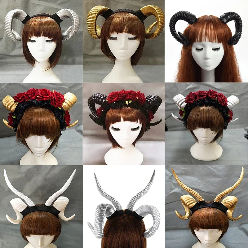 Costume Headband Anime Hair Accessories Handmade Sheep Horn Headband Hairband Accessory Demon Evil Gothic Lolita Cosplay Halloween Headwear Prop