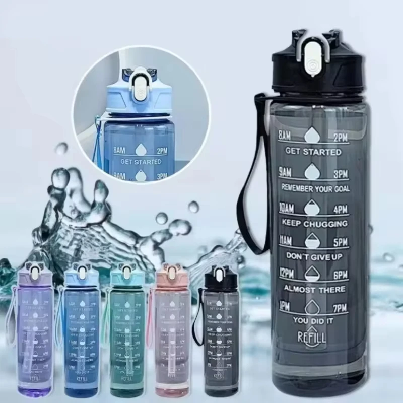 Enhance your hydration experience with the Time-Tracking Leak Proof Water Bottle - Designed for Easy Carry and Outdoor Adventures