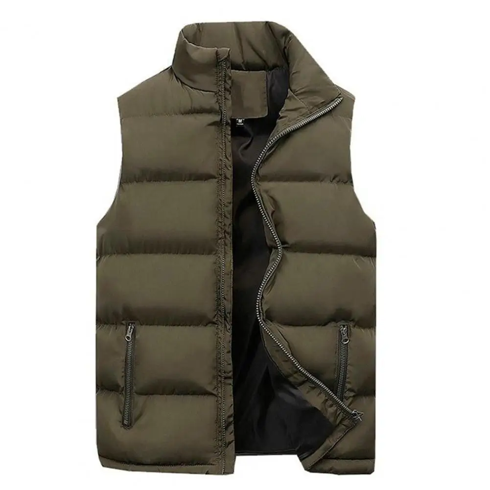 Men Vest Jacket Solid Color Stand Collar Zipper Cotton Padded Thicken Cold Proof Straight Waistcoat Streetwear Brand Clothing drop proof precise cutout straight edge tpu phone case cover for oneplus nord 2 5g green