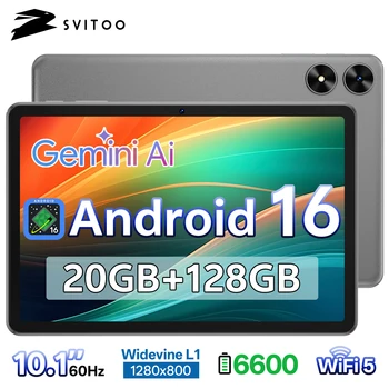SVITOO Tablet 2026 Android 16 10.1 Inch IPS HD Screen Unisoc T7250 Octa-Core Processor 4GB Physical RAM + 16GB Virtual RAM 128GB ROM 1TB Expandable 6600mAh Battery 2.4GHz 5GHz WiFi 5 Bluetooth 5.0 GPS Widevine L1 With Case Tablets For Kids Adults 1