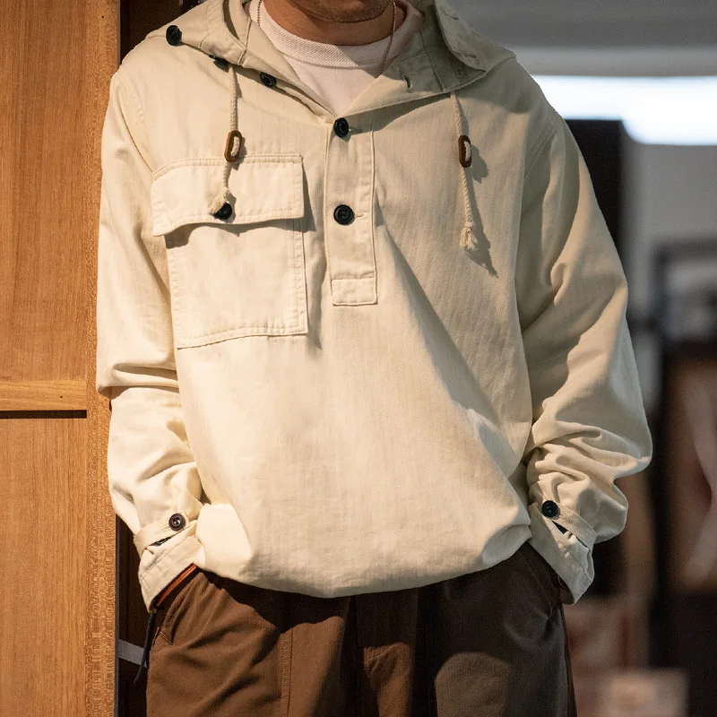 American Retro Beige White Deck Suit Severe Weather Coat Charge Sweater Hoodie Men's Autumn