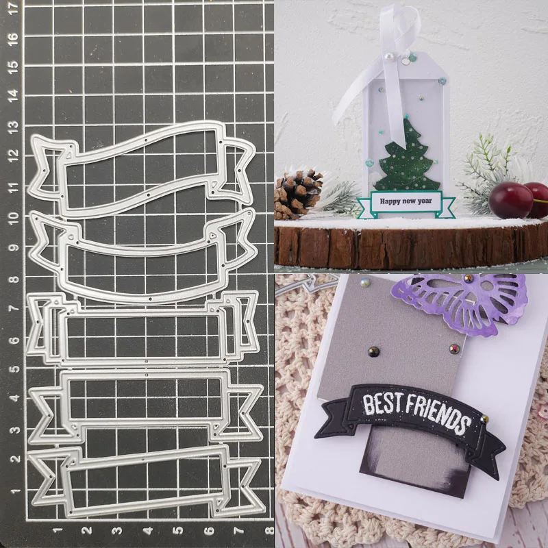

Banners Tag Label Ribbon Metal Cutting Dies Stencil Scrapbook Album Stamp Paper Card Embossing Decor Craft Knife Mould