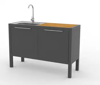 Cucina da campeggio portatile in alluminio con lavello, mobiletto per pentole e accessori da cucina, ideale per picnic.