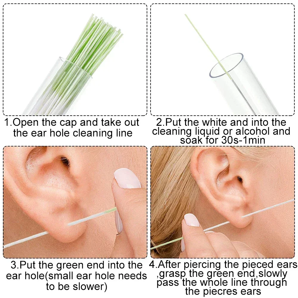 Pierced Ear Cleaning Disposable Piercing Hole Cleaner Line Floss Dirt Remove Anti-Blocking Ear Line Makeup Aftercare Tools 60cs ear hole cleaner