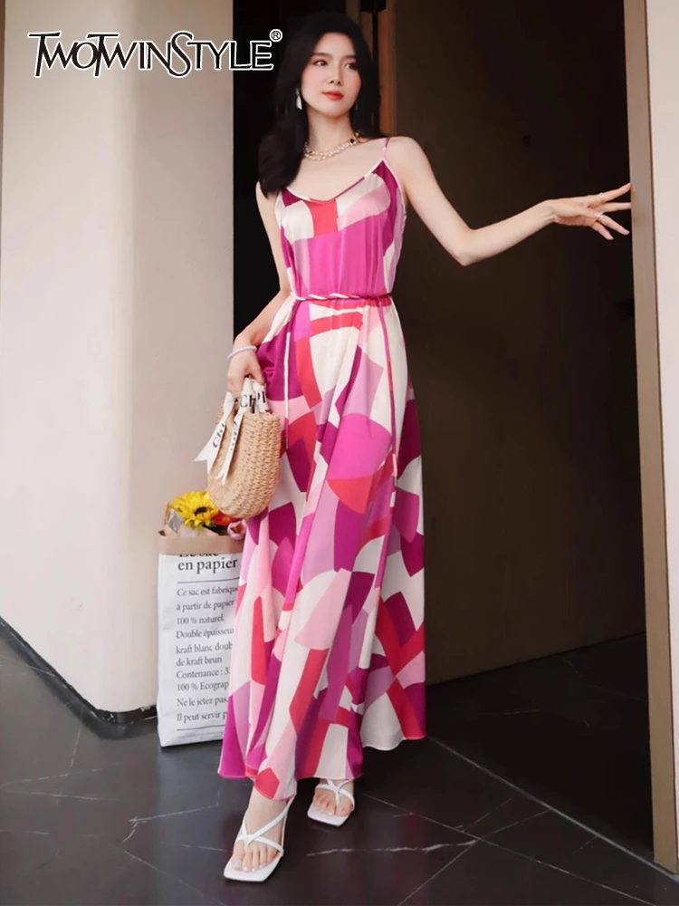 

TWOTWINSTYLE Elegant Printing Jumpsuits For Women Square Collar Sleeveless High Waist Full Length Casual Jumpsuit Female Clothes