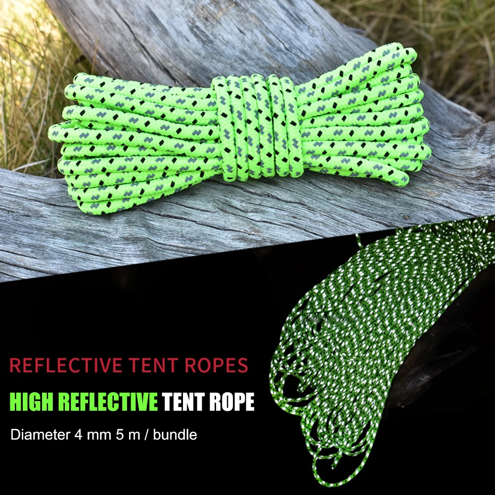 Survival Paracord Reflective Parachute Cord Rope 5m 4mm Outdoor Hiking Equipment