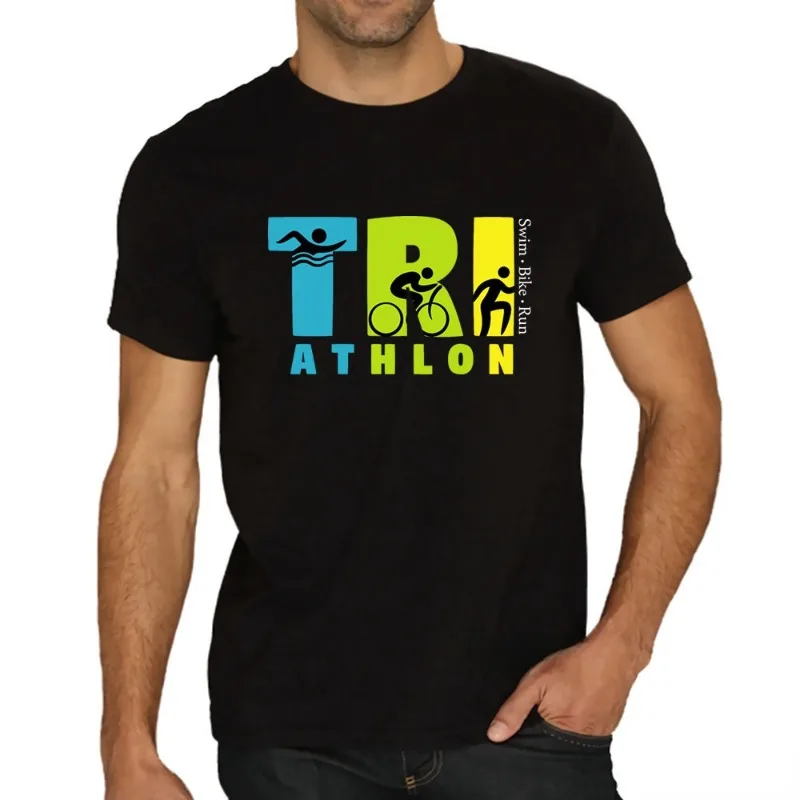 Triathlon Swim Bike Run T Shirt Short Sleeve Tops Men's Fashion New Casual Print T-shirt Cotton Tees Male Graphic T Shirts