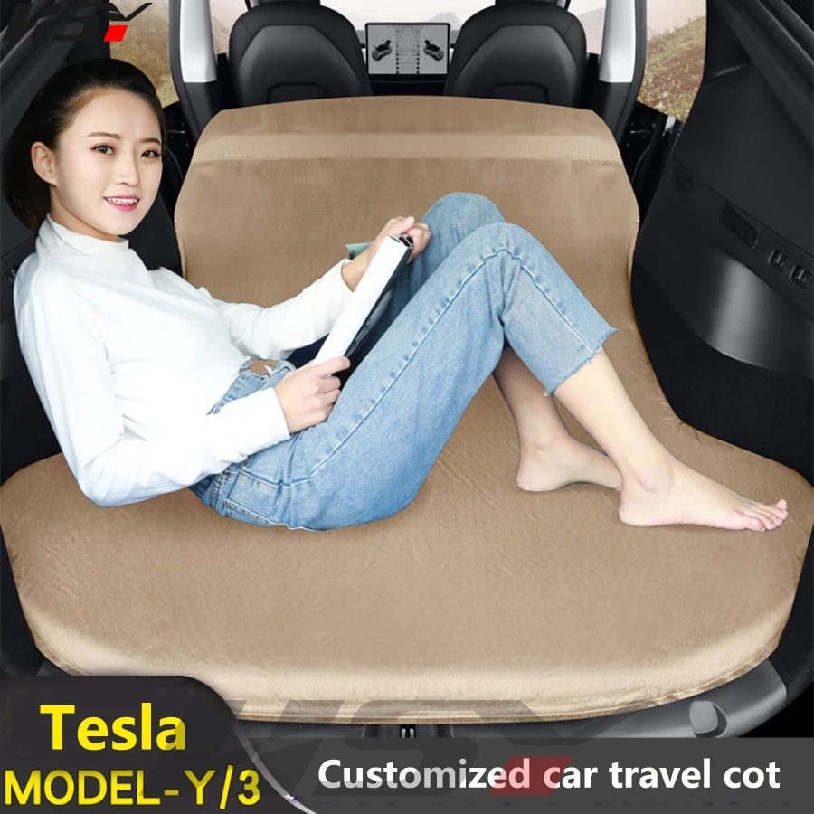 Tesla Model Y/3 Car Self-Inflating Air Mattress Outdoor Camping Inflatable Car-Mounted Suede Fabric Car Trunk Travel Bed